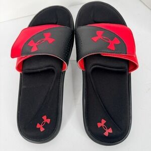 Under Armour Red Black Slide Sandals Men's Size‎ 8 Athletic Logo